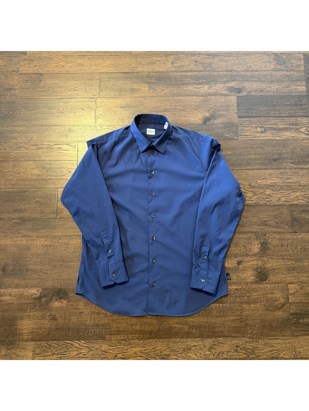 Armani Collezioni Mens Large L Stretch Dress Shirt Blue Long Sleeve Button Up